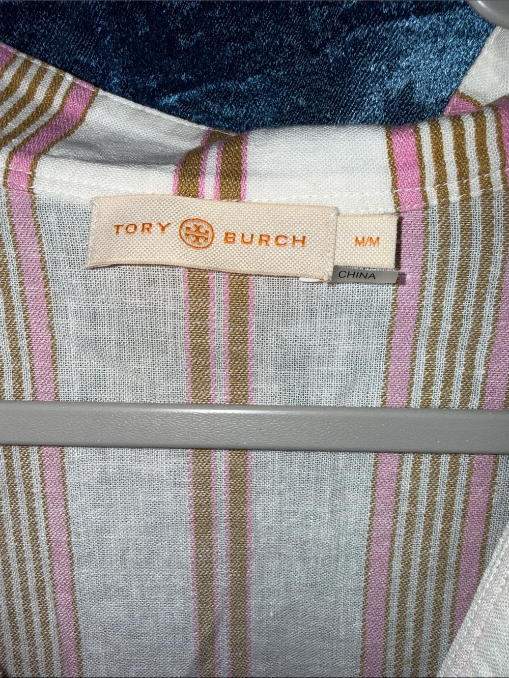 Tory Burch Cream Coverup with Pink & Tan Stripes